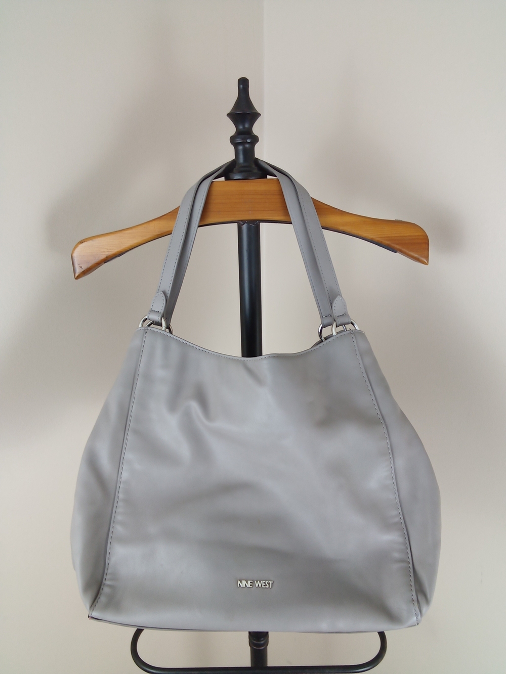 Nine West Light Gray Leather Shoulder Tote